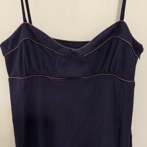 Sunner Tank  Top Navy Blue w Brown Piping   Small  Side Pockets and  Zipper